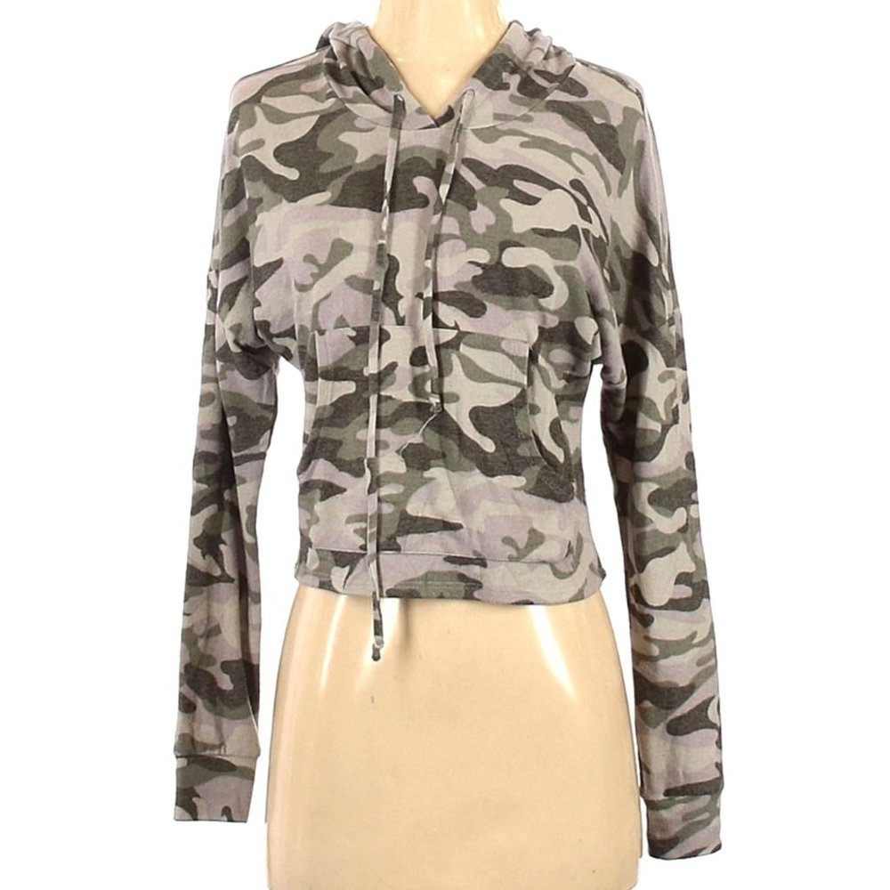 Ritual Crop Camo Hoodie Sweatshirt Gray Lightweight top Size Junior S - Picture 2 of 3
